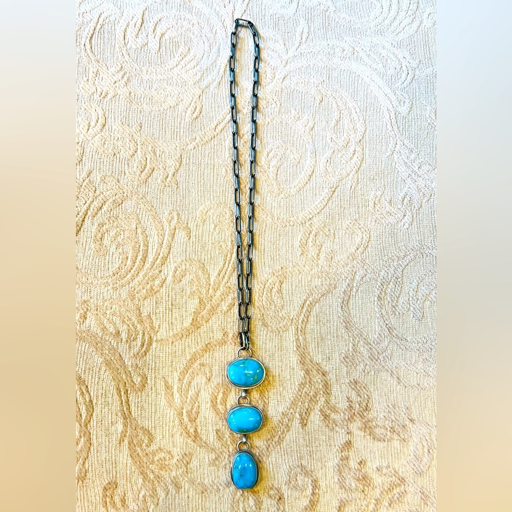 Sonoran Gold 3 stone sterling silver paper clip chain lariat.